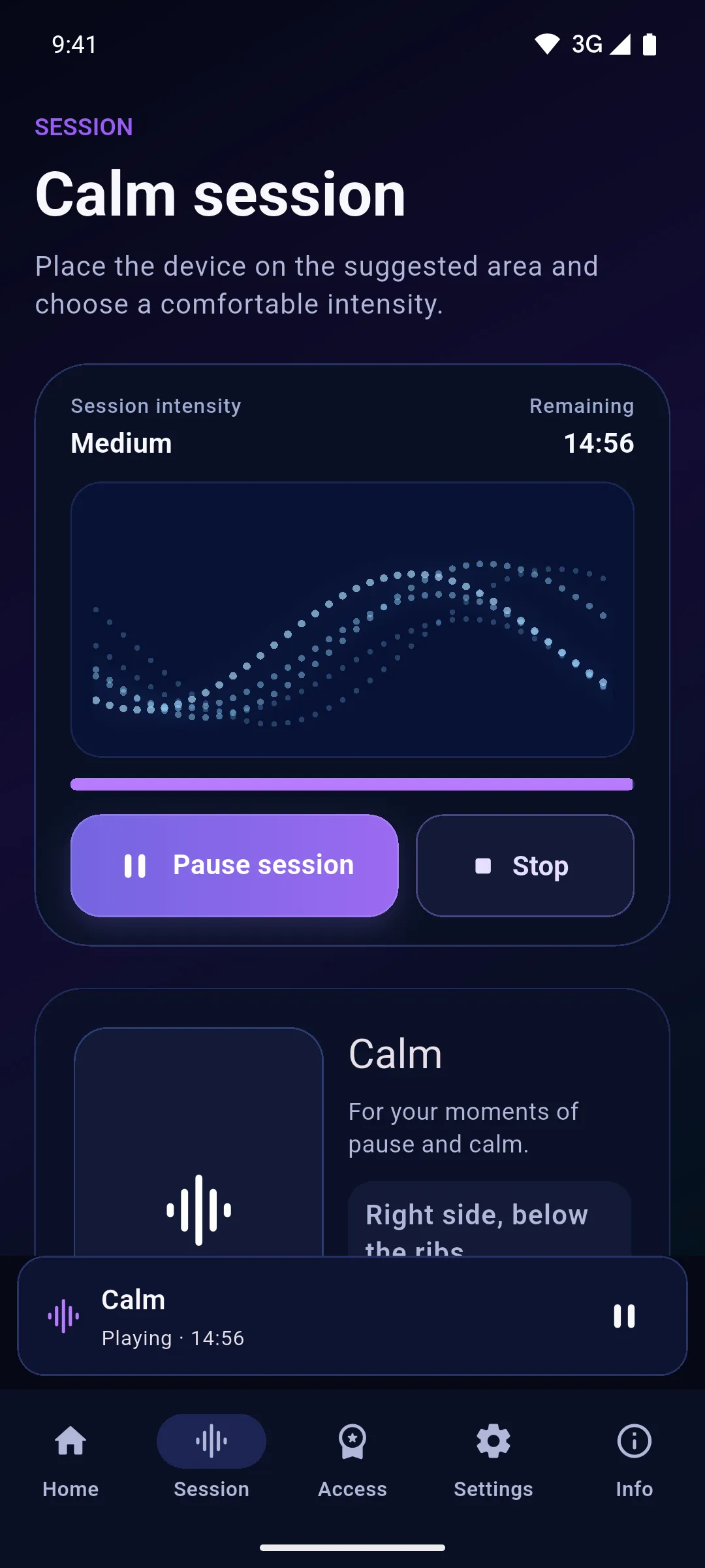 Session in progress with the animated wave and time remaining