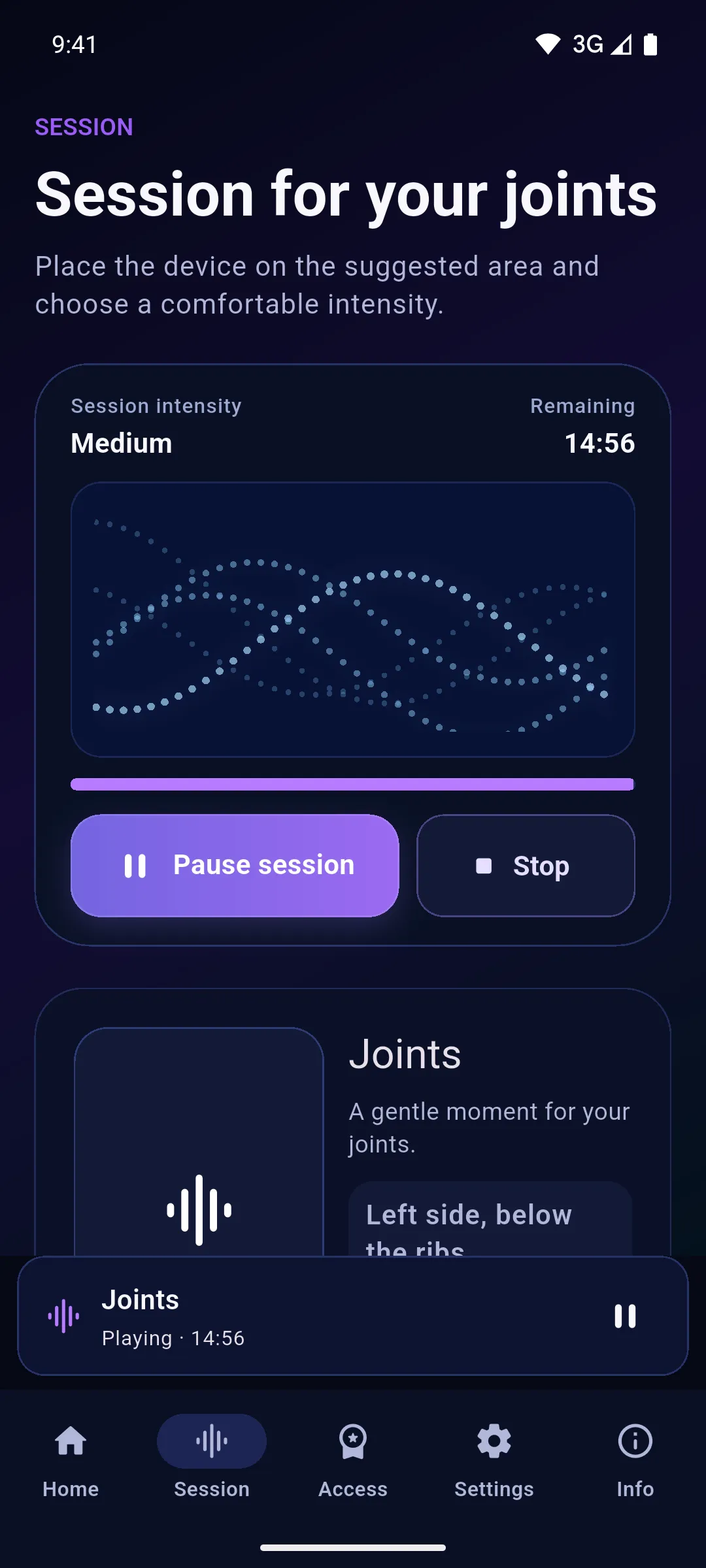 Joints session running in the Onm app