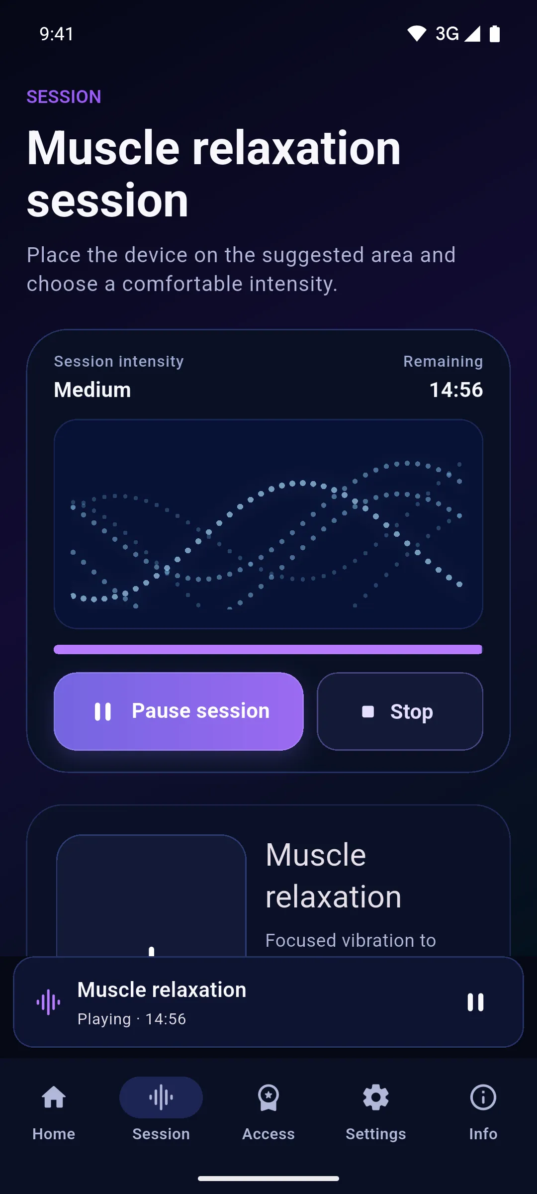 Muscle relaxation session running in the Onm app