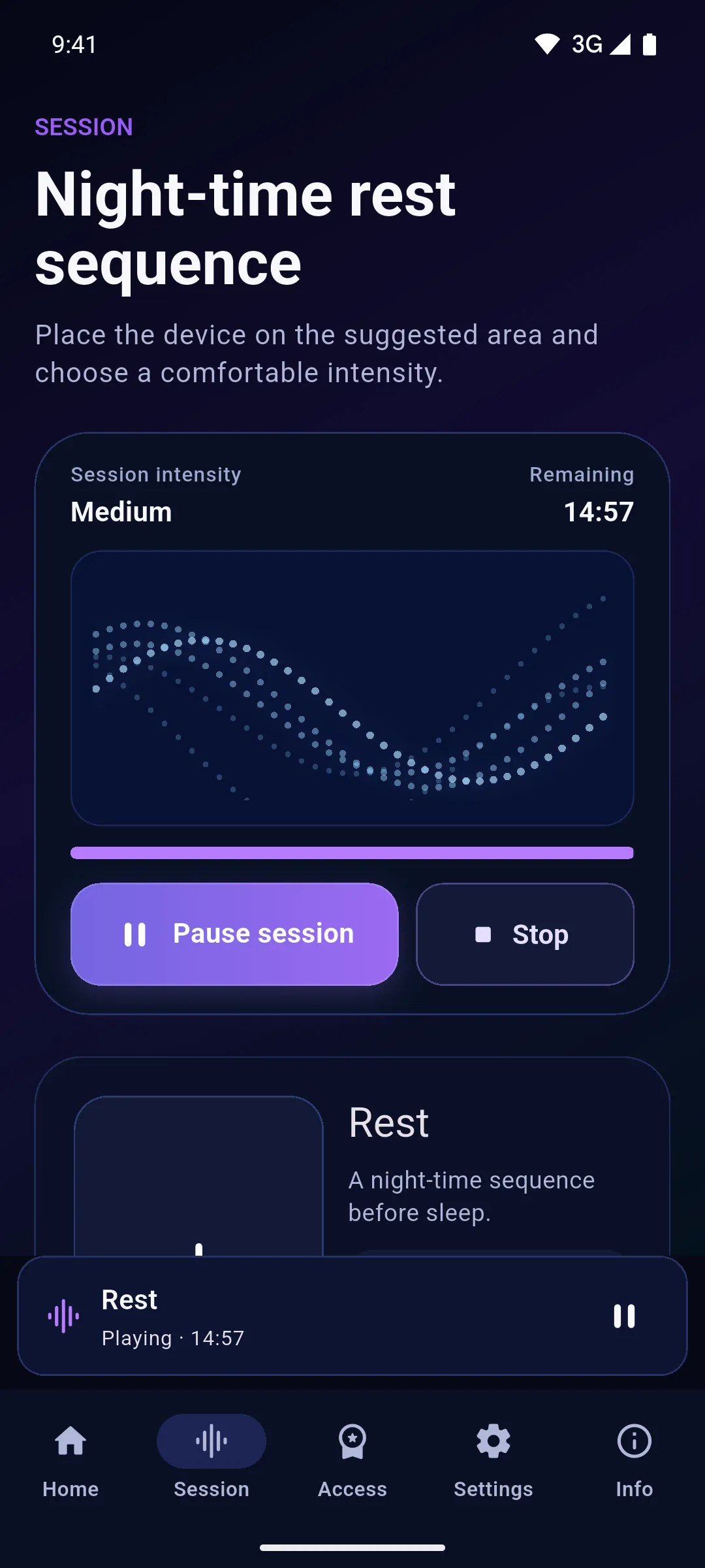 Rest session running in the Onm app