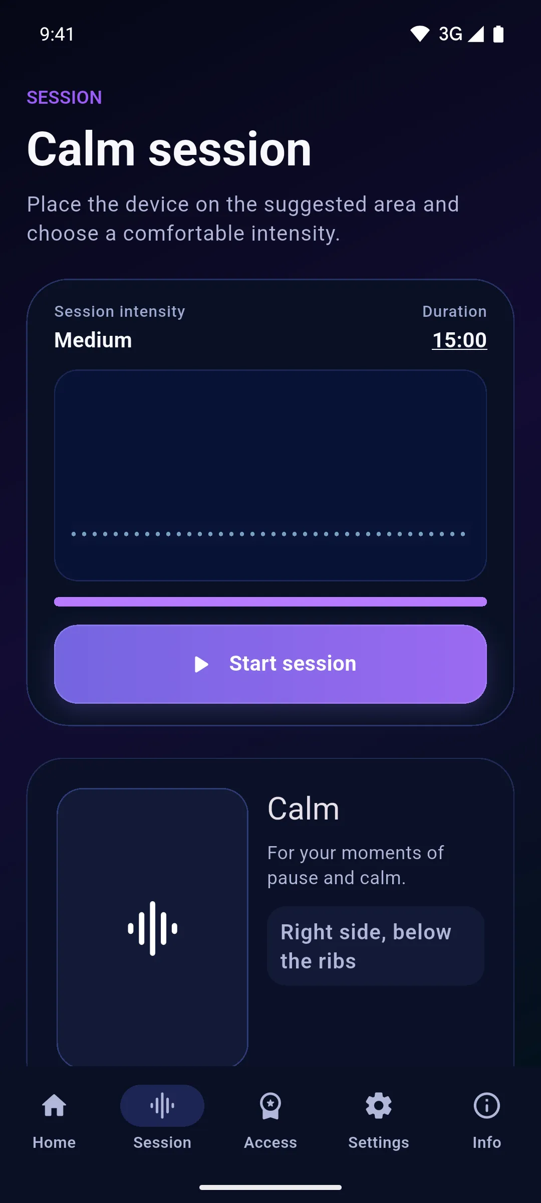 Session screen showing the suggested placement