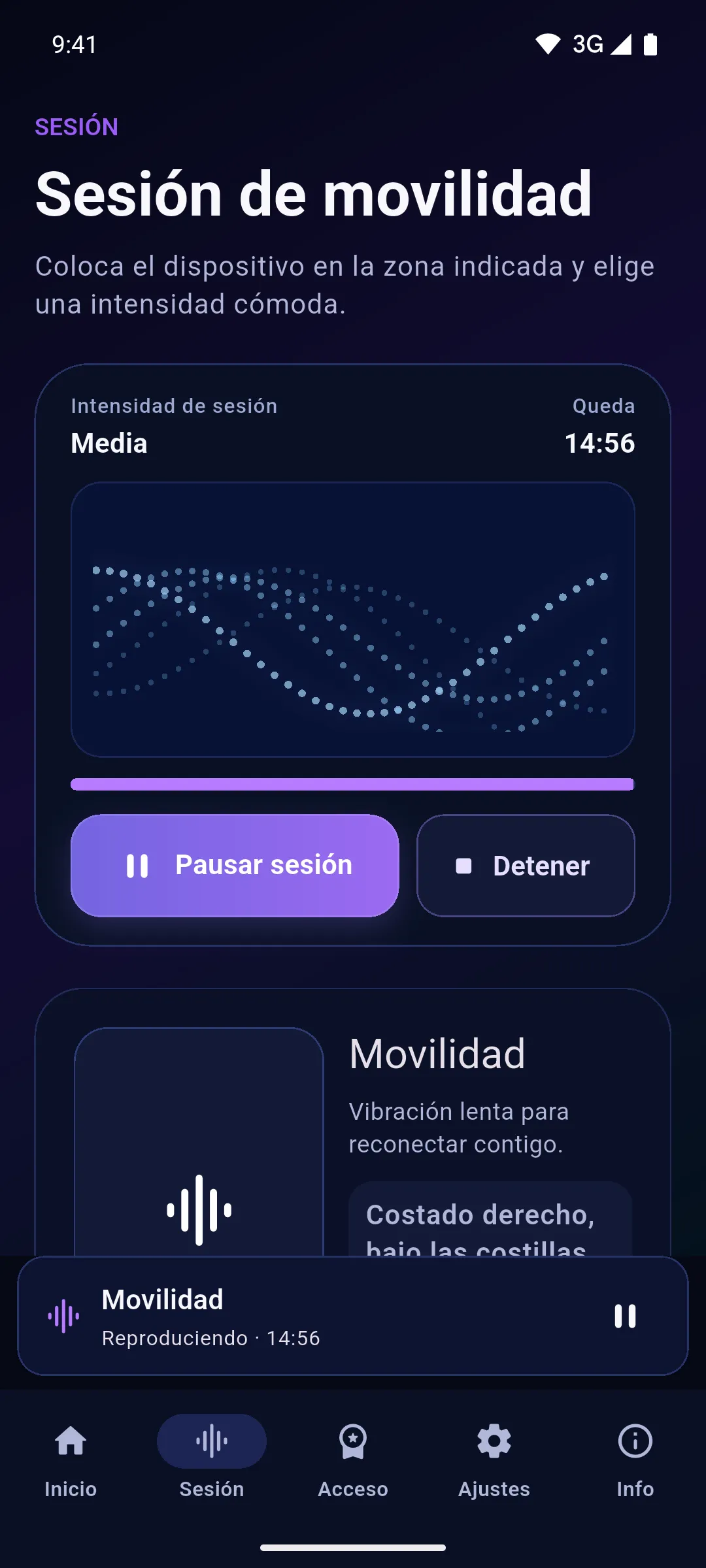 Sesión de Movilidad en marcha en la app Onm