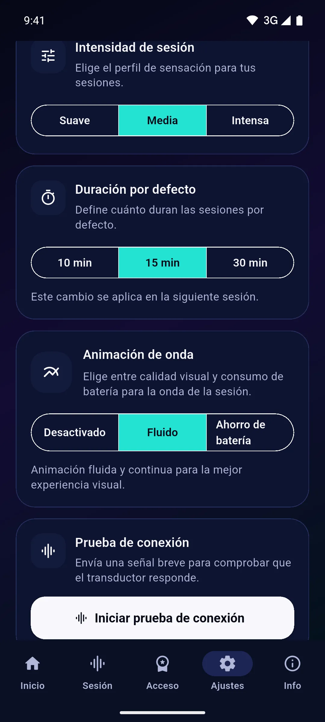 Ajustes de intensidad y duración